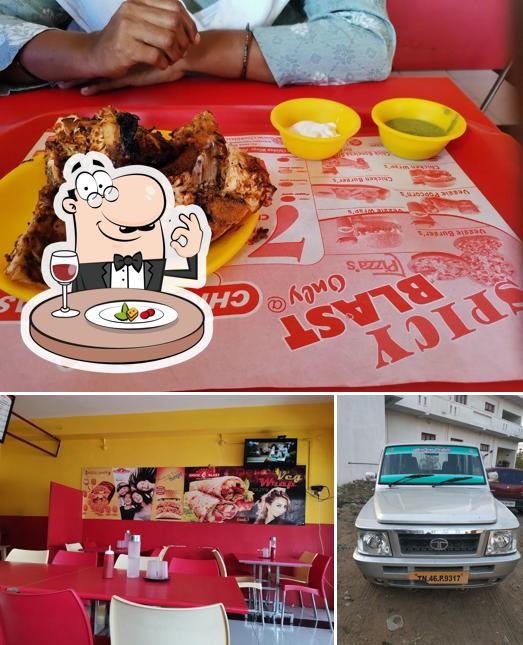 Among different things one can find food and exterior at Chick Blast