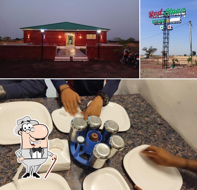 Take a look at the photo showing exterior and food at Red Stone Restaurant