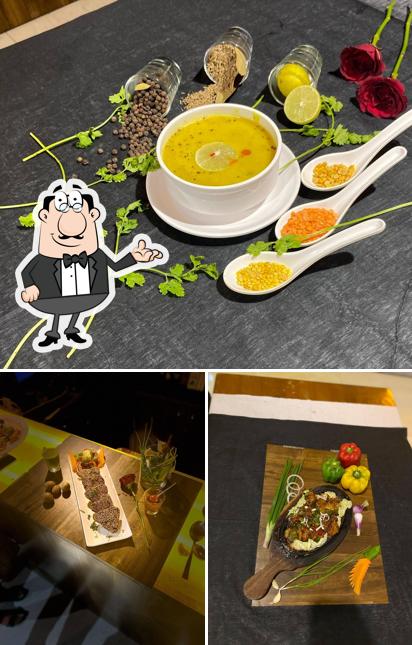 The restaurant's interior and food