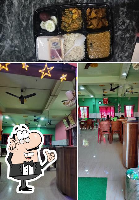 The restaurant's interior and food