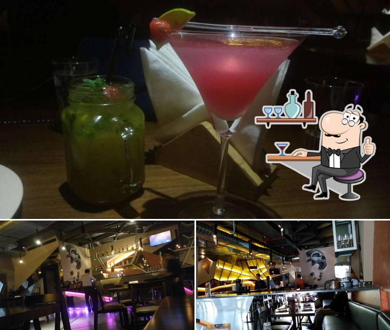 Take a seat at one of the tables at Quake Kitchen and Lounge