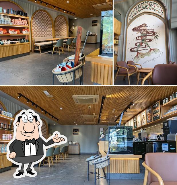 The interior of Starbucks