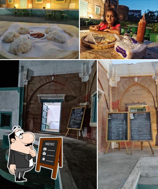 The restaurant's blackboard and food