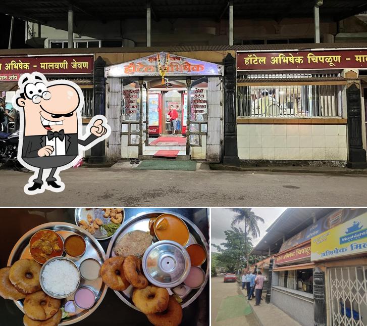 Check out the photo showing exterior and food at Hotel Abhishek
