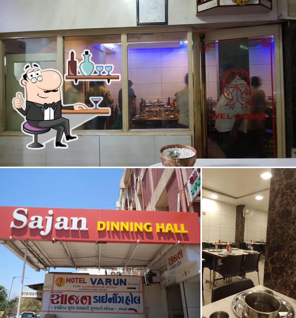 Take a seat at one of the tables at Sajan Dining Hall