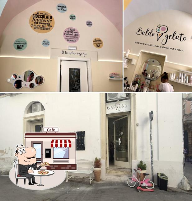Puoi goderti l'aria fresca da seduto all'esterno di Baldo Gelato
