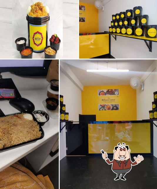 Among various things one can find food and interior at The Biryani Lover