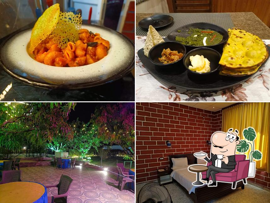 Among various things one can find interior and food at The Woods Restaurant and Resort