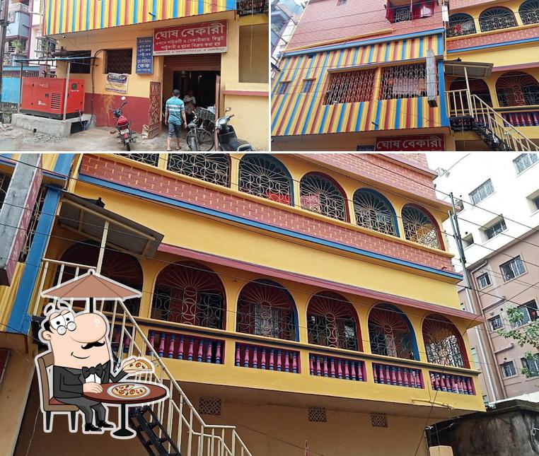 The picture of exterior and interior at Ghosh Bakery