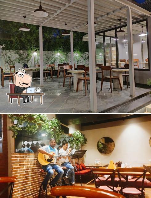 Take a seat at one of the tables at The Café