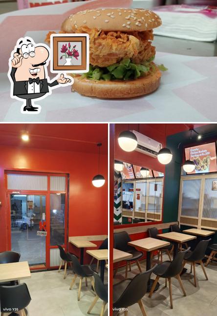 The restaurant's interior and food