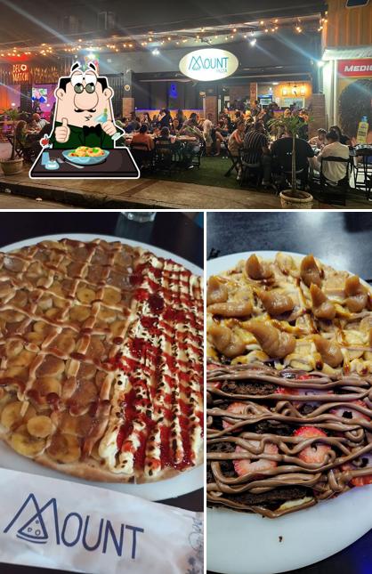 A ilustração da comida e interior a Mount Pizza