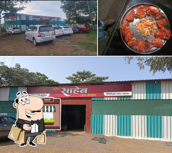 The picture of exterior and food at HOTEL SAHEB
