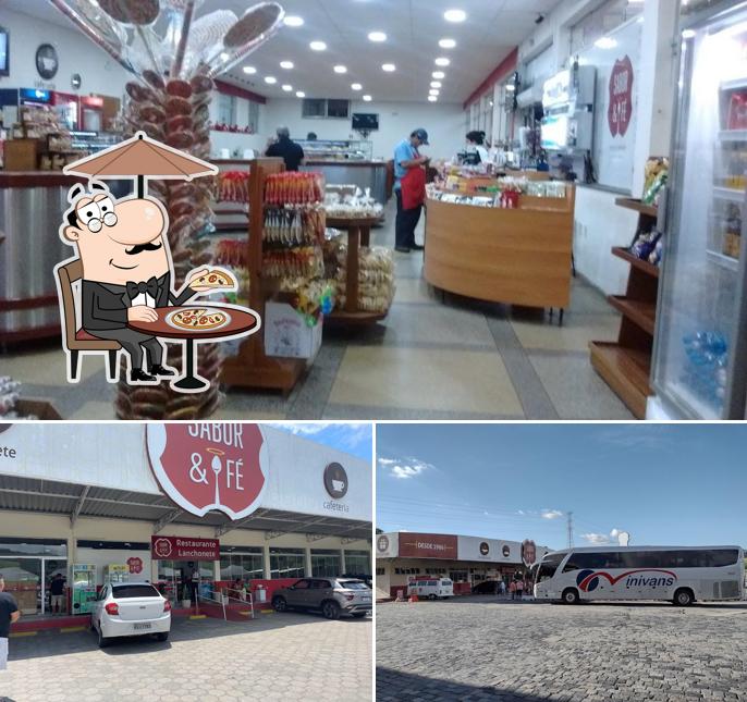 A ilustração do Restaurante Sabor & Fé’s exterior e interior