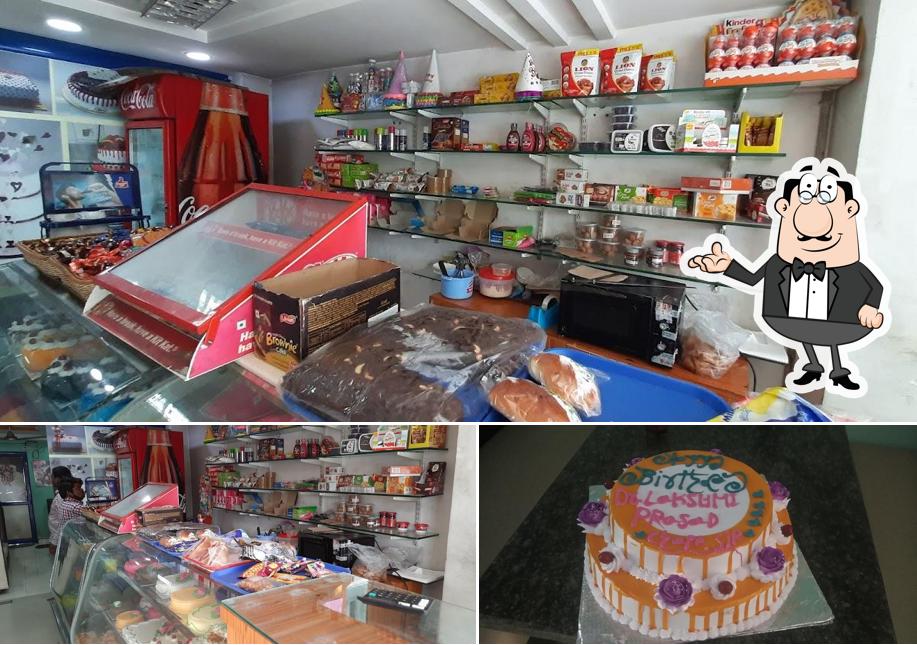 Among various things one can find interior and cake at Paradise Bakers