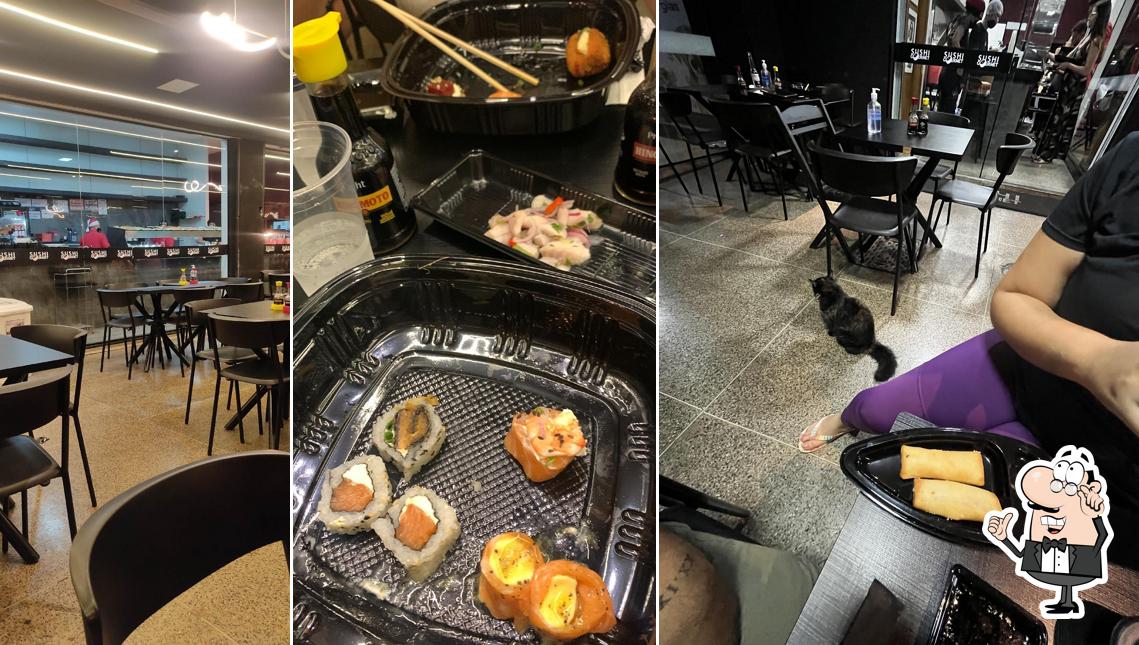 Sente em uma das mesas no Sushi Gourmet guara