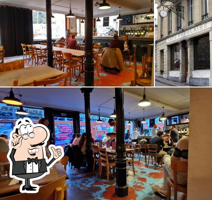 Questa è la immagine che presenta la interni e esterno di Café Populaire