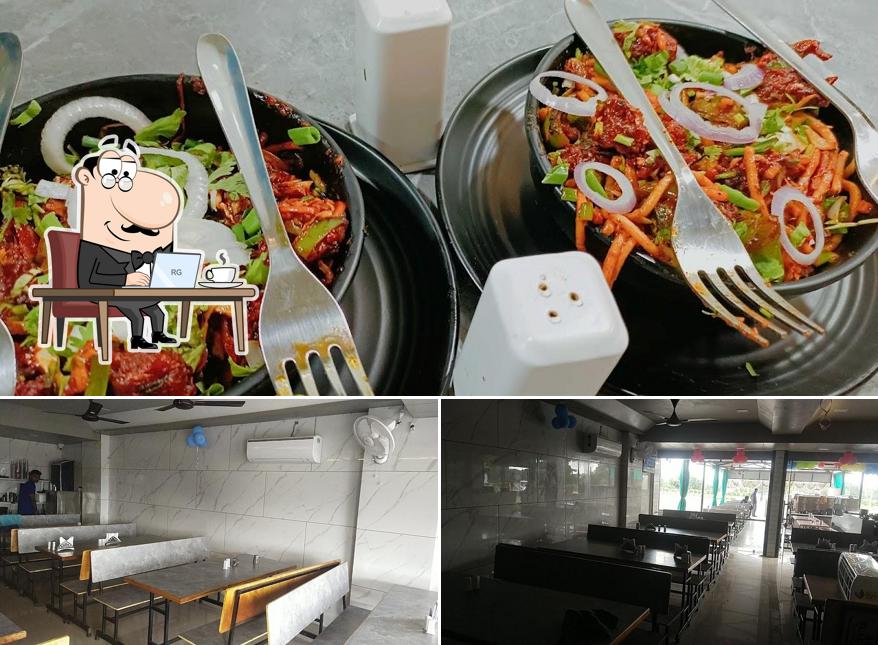 The restaurant's interior and food