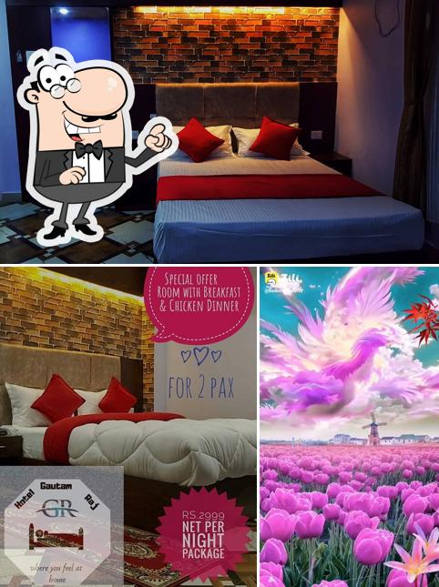 This is the image displaying interior and food at Hotel Gautam