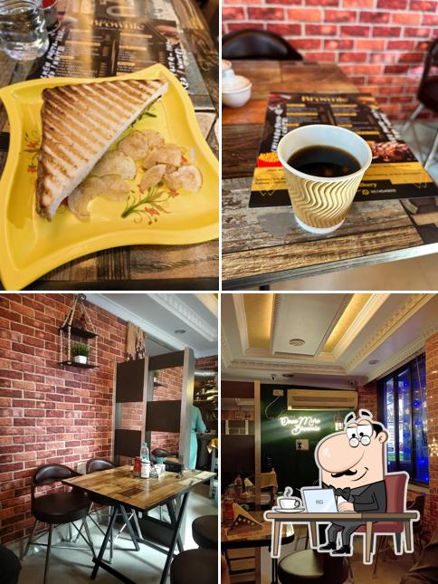 The restaurant's interior and food