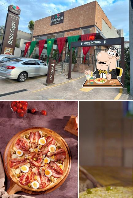 A imagem da comida e exterior a Bella Capri Pizzaria - Franca