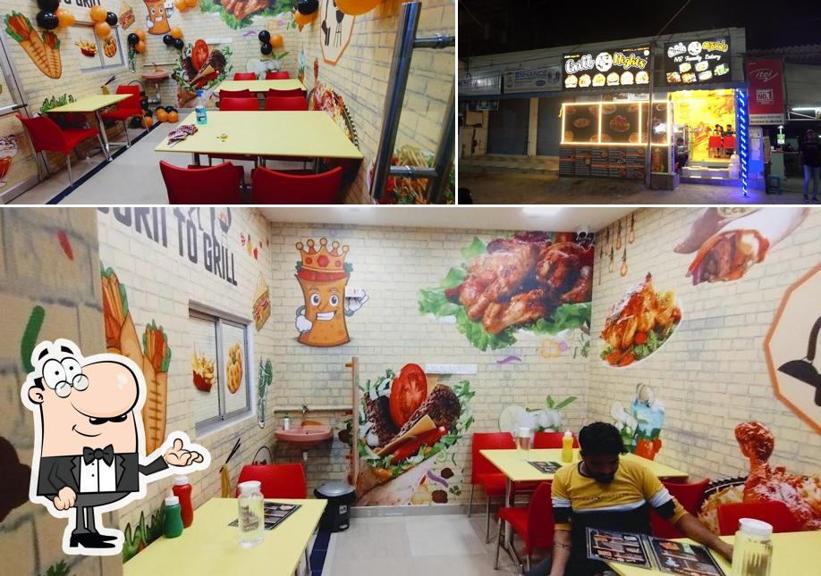 Check out the picture showing interior and food at Grill Nights