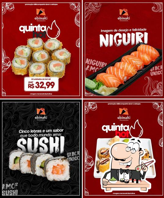 Rolos de sushi são oferecidos por Ebimaki Temakeria