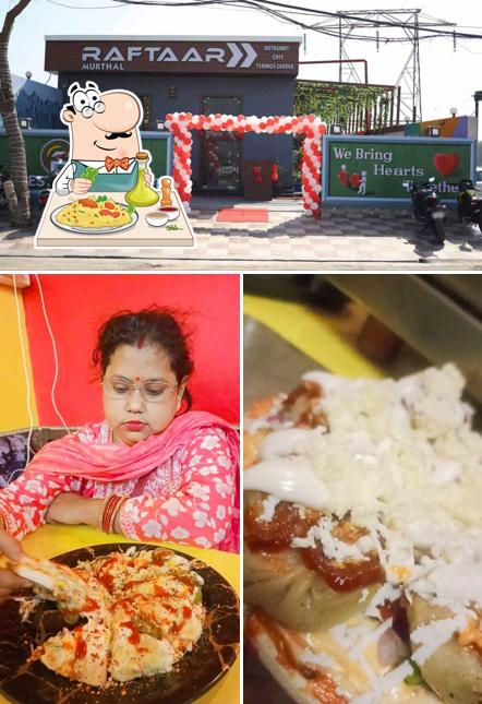 Check out the image depicting food and exterior at Raftaar Cafe