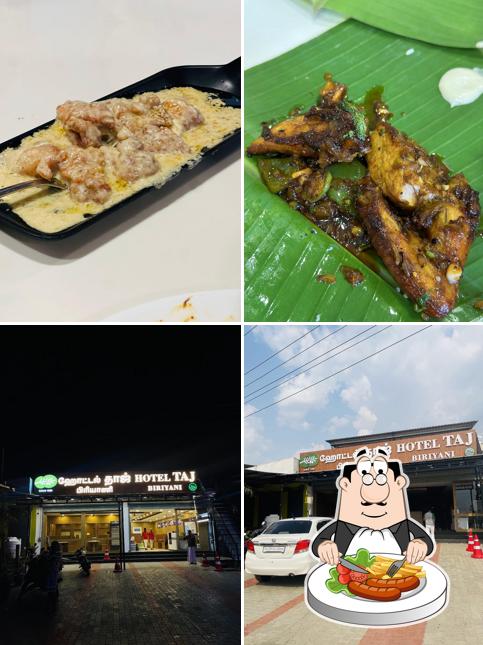 Take a look at the photo showing food and exterior at Hotel Taj