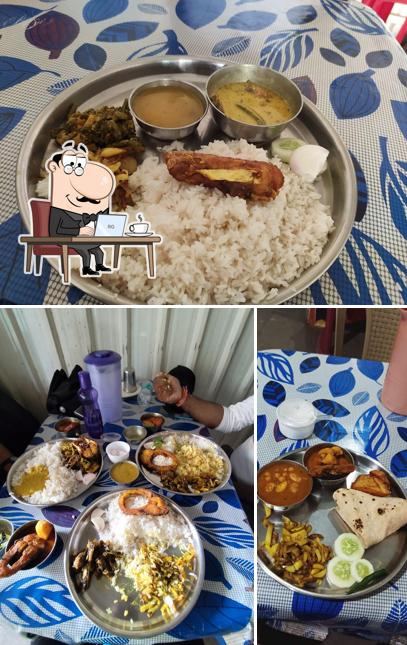 Among different things one can find interior and food at Ma Mahamaya Hotel