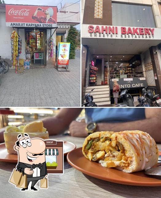 The image of exterior and food at Sahni Bakery