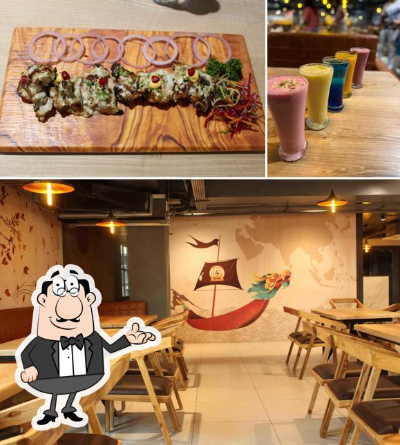 The restaurant's interior and food