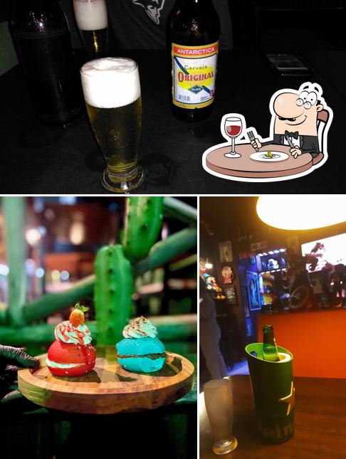 A ilustração da comida e cerveja no Bisão Dourado - Pizzaria e Restaurante