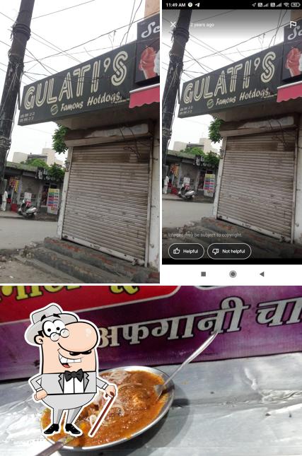 Among various things one can find exterior and food at gulati's famous hot dogs
