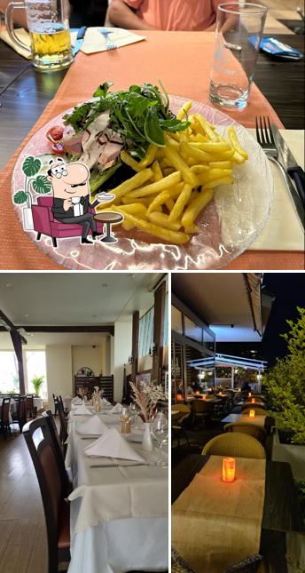 Questa è la immagine che presenta la interni e cibo di BONANZA Münchenstein Restaurant Pizzeria