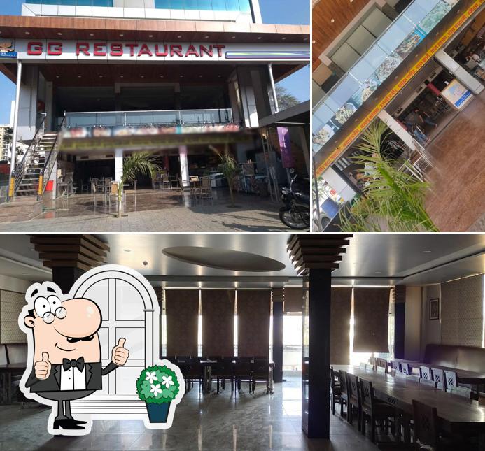 Among various things one can find exterior and interior at GG Restaurant & Sweets