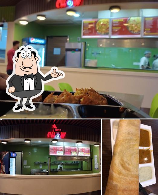 The photo of Uncle Chow’s interior and food