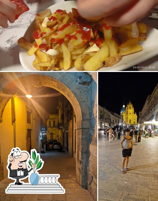 La esterno e cibo del ristorante