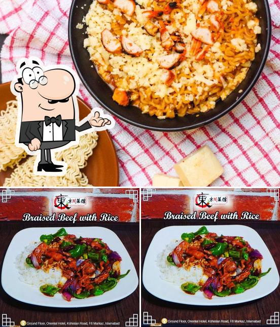 Take a look at the photo depicting interior and food at Schezwan Restaurant