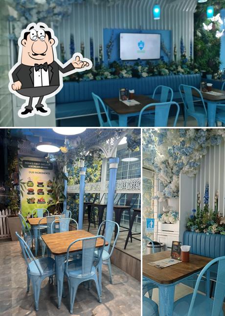 Take a seat at one of the tables at Iceberg Organic Icecreams