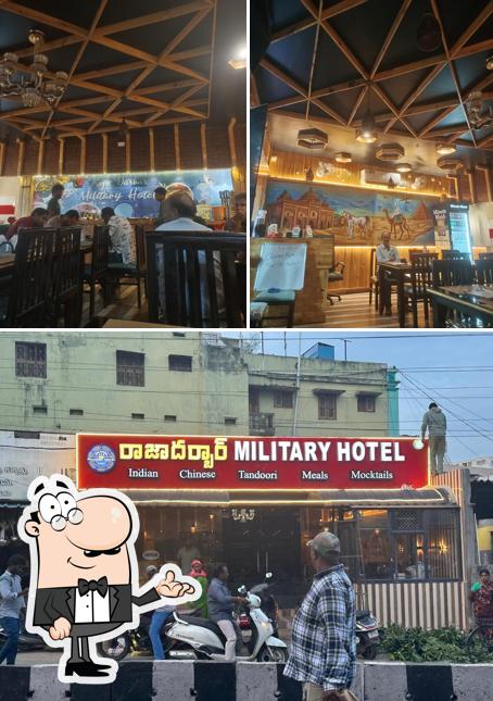 Among different things one can find interior and exterior at Raja Darbar military Hotel