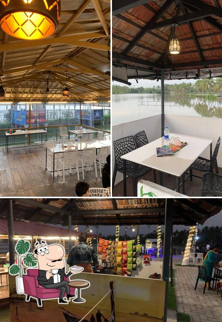 Take a seat at one of the tables at Blue Lagoon Floating Restaurant