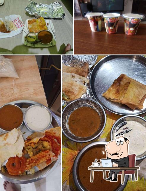 Take a look at the picture displaying interior and food at Sangam Mishthan Bhandar