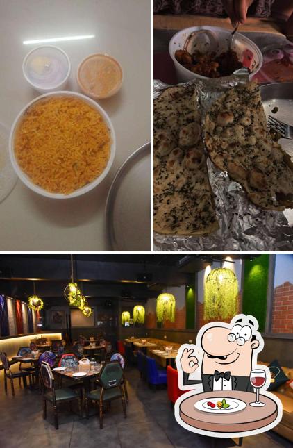 Check out the image showing food and interior at Hotel Town Palace
