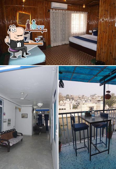 Take a seat at one of the tables at Venice View Hotel & Restaurant