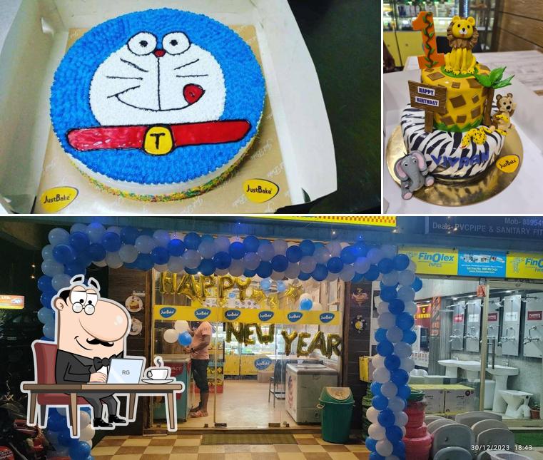 This is the picture showing interior and food at Just bake cake and bakery shop, sum hospital
