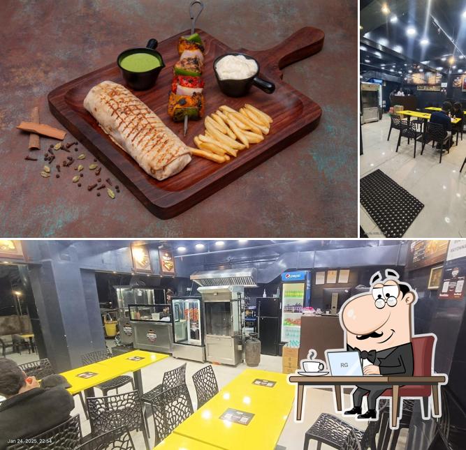 Among various things one can find interior and food at Charcoal shawarma station