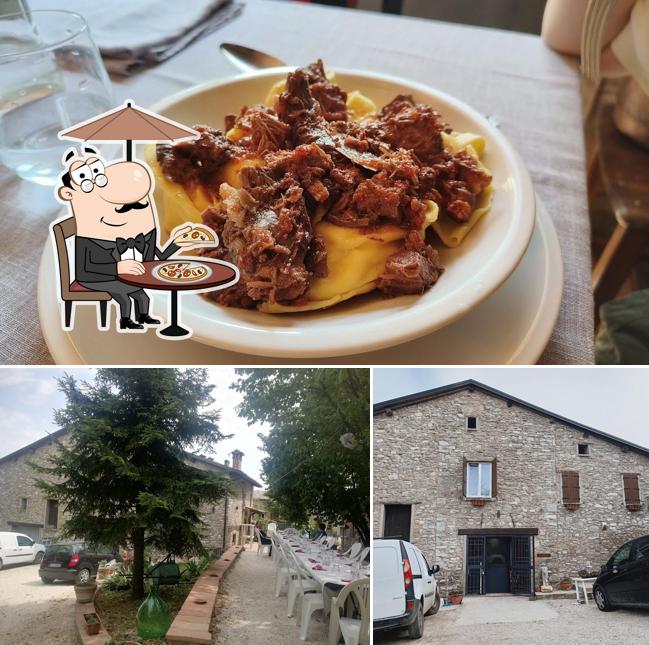 Questa è la foto che presenta la esterno e cibo di Alla Locanda di Denzano
