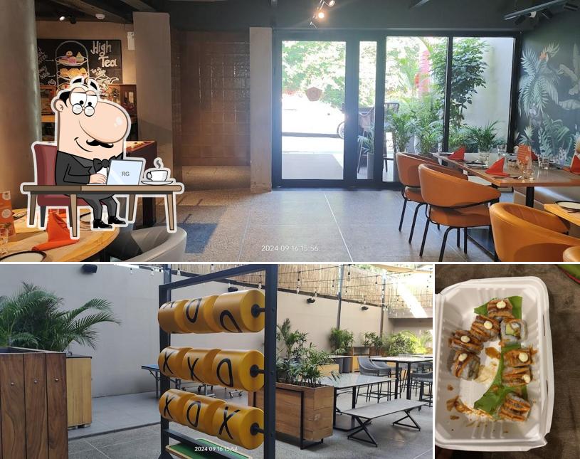This is the picture depicting interior and food at Tiger Five Chandigarh