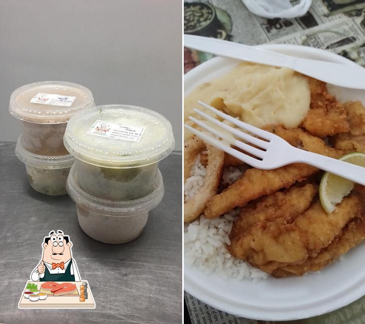Peixe e fritas em Marmitaria Feijão Verde